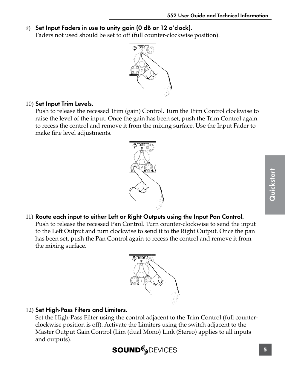 Quic ks tar t | Sound Devices 552 User Manual | Page 9 / 60