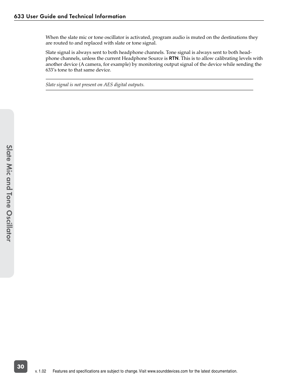 Slat e mic and t one oscillat or | Sound Devices 633 User Manual | Page 36 / 84