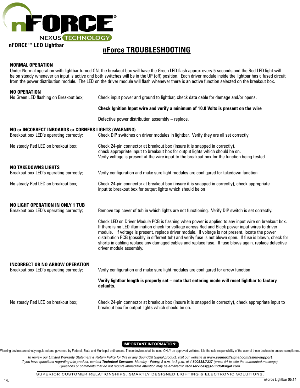 Nforce troubleshooting | SoundOff Signal nFORCE LED User Manual | Page 14 / 17