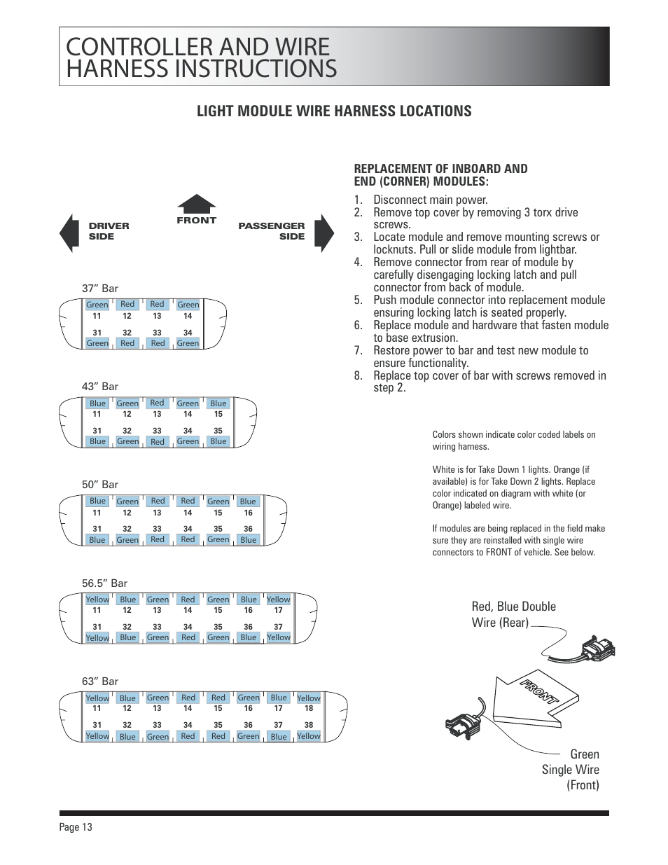 Controller and wire harness instructions, Light module wire harness locations | SoundOff Signal Apex LED User Manual | Page 13 / 17