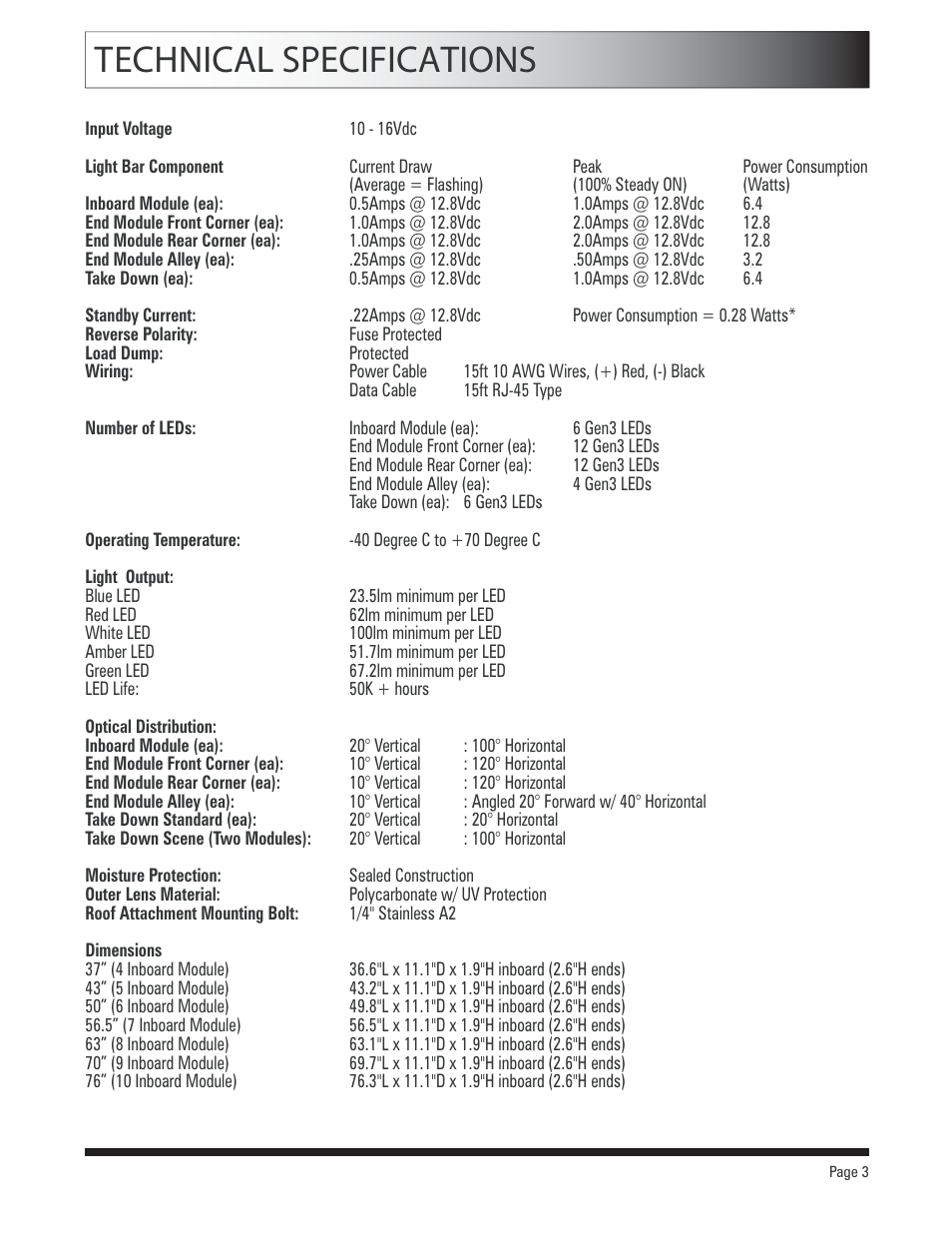 Technical specifications | SoundOff Signal Apex LED User Manual | Page 3 / 17