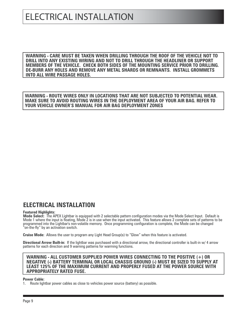 Electrical installation | SoundOff Signal Apex LED User Manual | Page 9 / 17