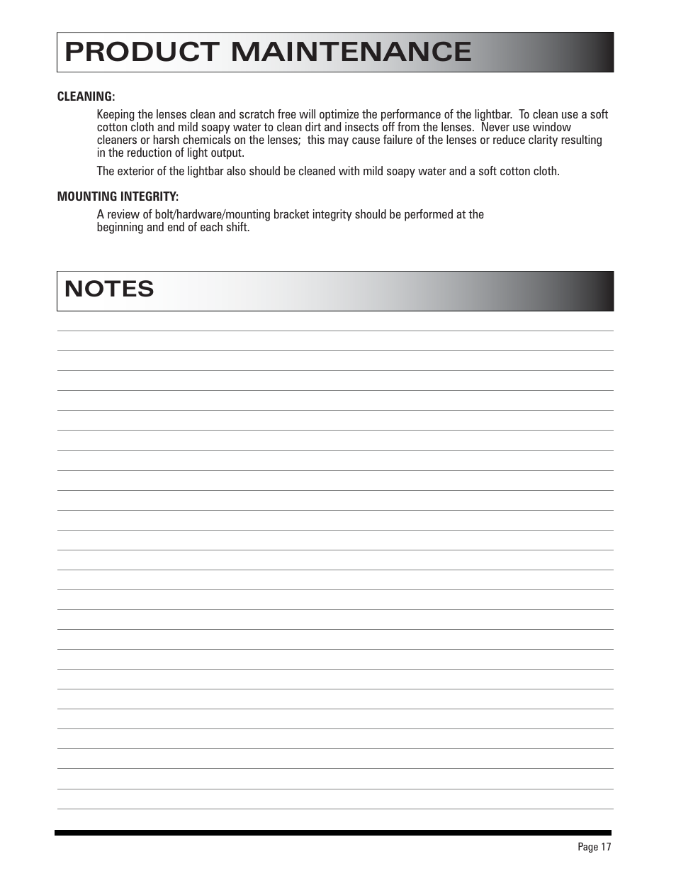 Product maintenance | SoundOff Signal Pinnacle LED User Manual | Page 18 / 19