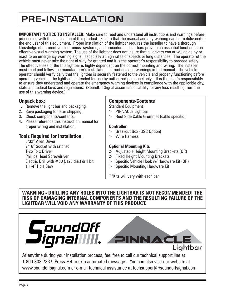 Pre-installation | SoundOff Signal Pinnacle LED User Manual | Page 3 / 19