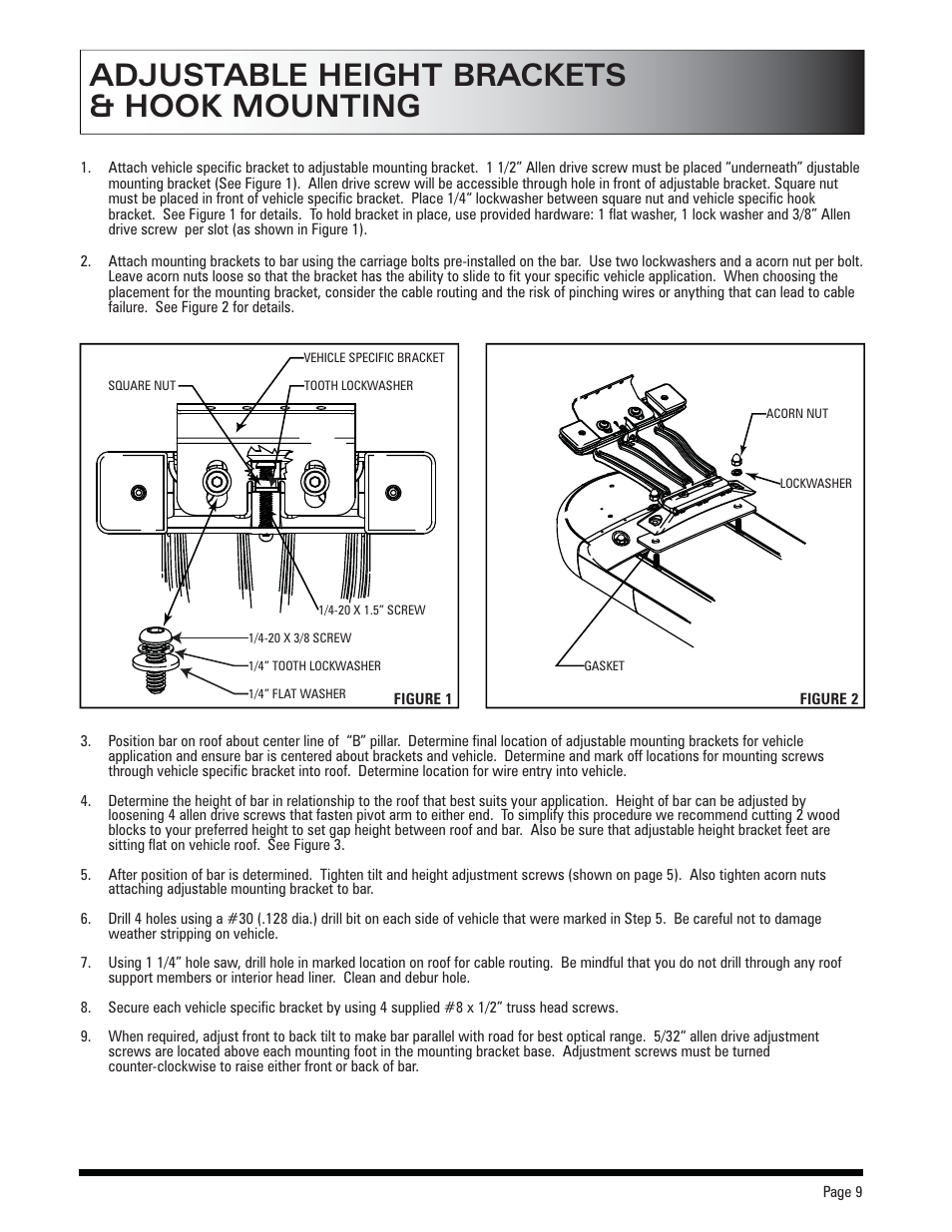 Adjustable height brackets & hook mounting | SoundOff Signal Pinnacle LED User Manual | Page 9 / 19