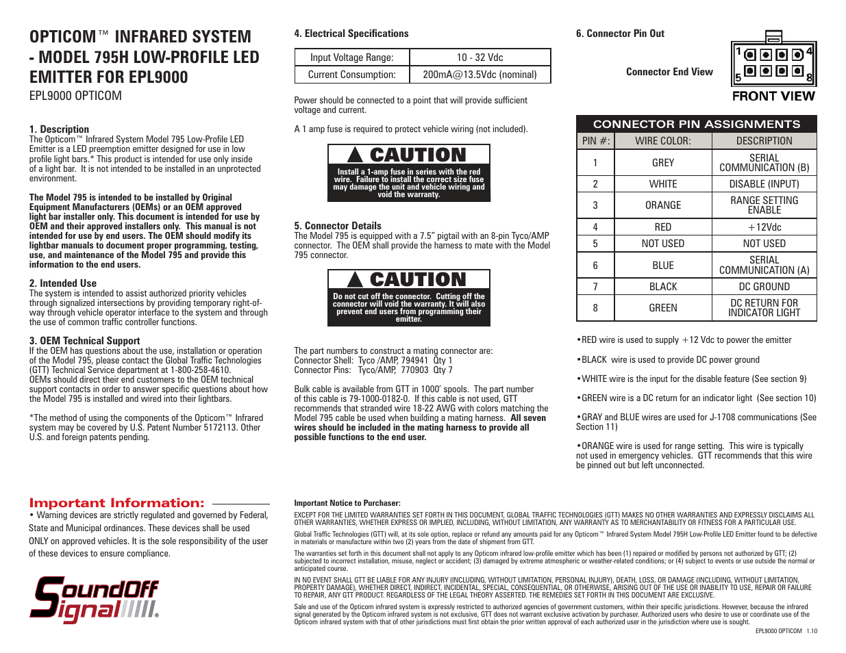 SoundOff Signal 795H LOW-PROFILE LED User Manual | 2 pages