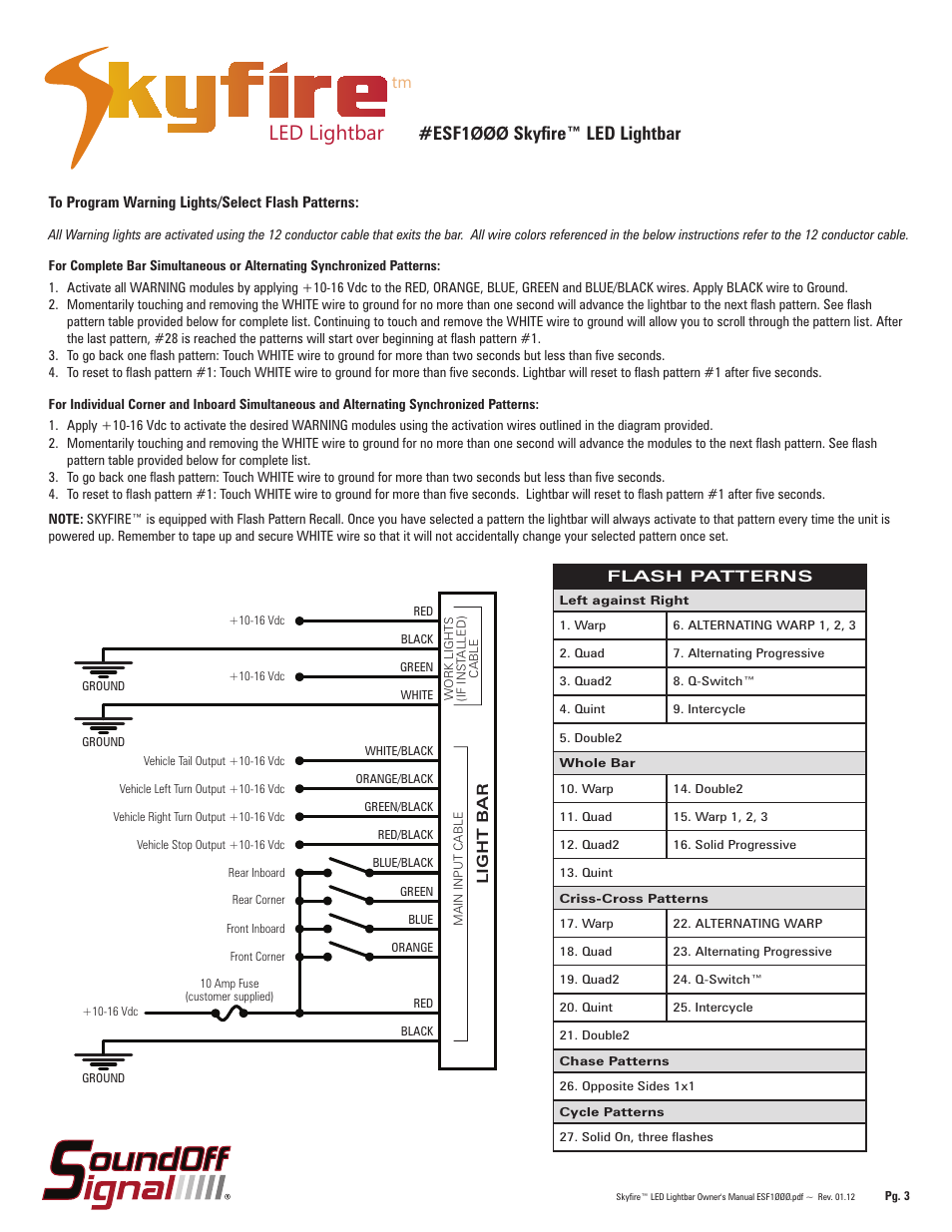 Led lightbar, Esf1 øøø skyfire™ led lightbar | SoundOff Signal SkyFire LED User Manual | Page 3 / 4