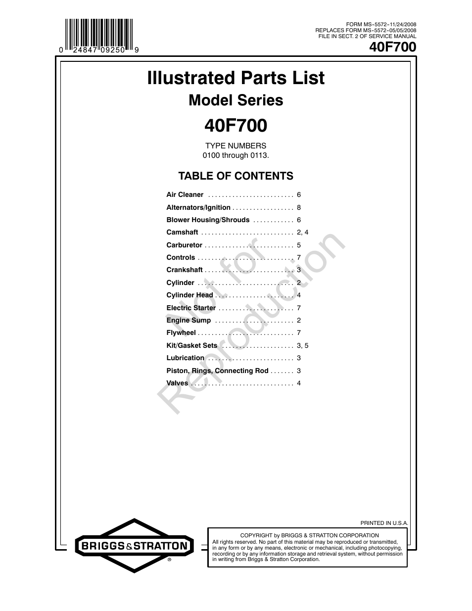 Briggs & Stratton 40F700 User Manual | 16 pages