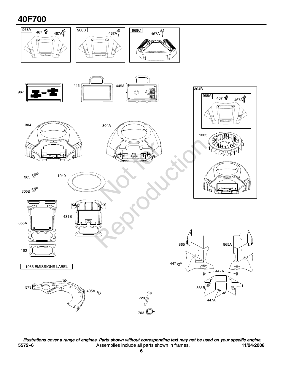 Not for reproduction | Briggs & Stratton 40F700 User Manual | Page 6 / 16