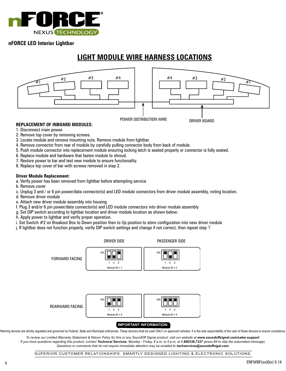 Light module wire harness locations, Nforce led interior lightbar | SoundOff Signal nFORCE Interior User Manual | Page 9 / 13