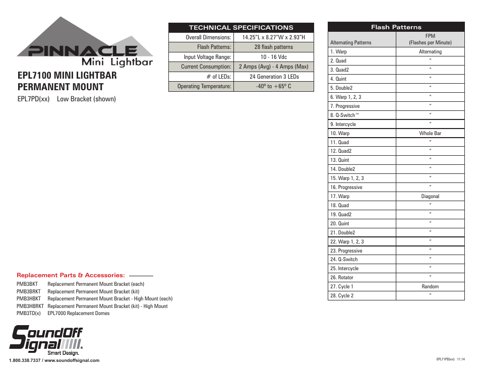Epl7100 mini lightbar permanent mount | SoundOff Signal EPL7100 User Manual | Page 2 / 2