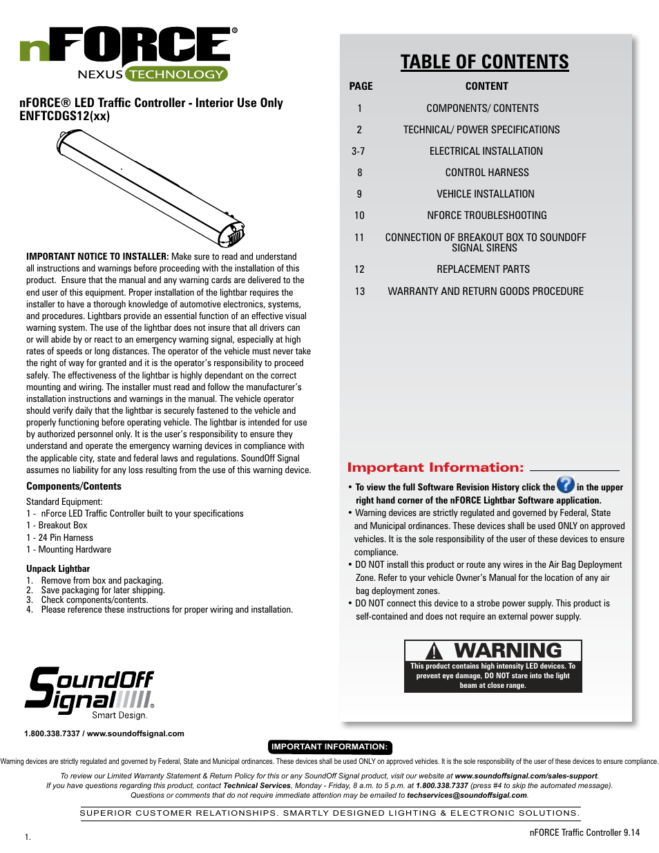SoundOff Signal nFORCE® Interior Traffic Controller User Manual | 13 pages