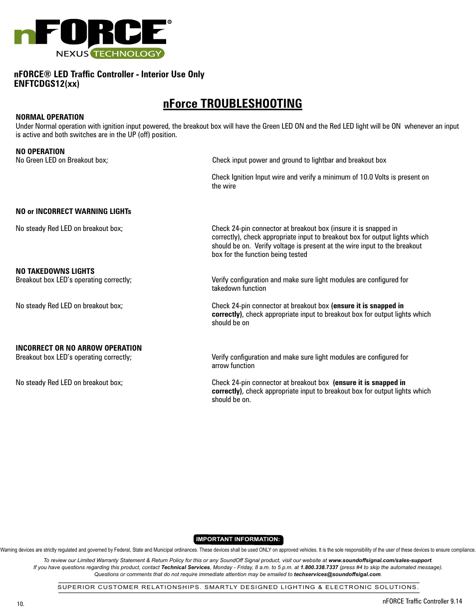 Nforce troubleshooting | SoundOff Signal nFORCE® Interior Traffic Controller User Manual | Page 10 / 13
