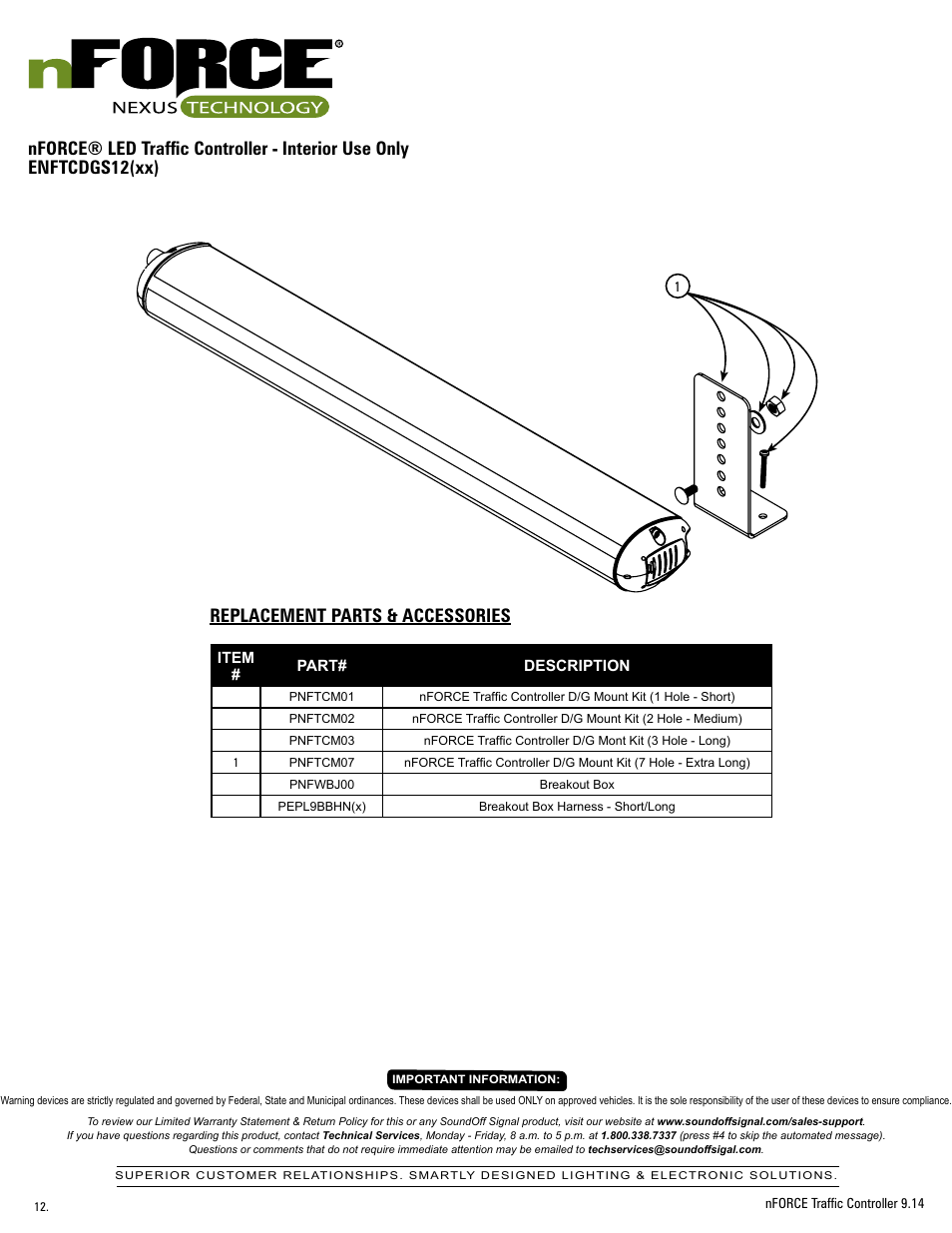 Replacement parts & accessories | SoundOff Signal nFORCE® Interior Traffic Controller User Manual | Page 12 / 13