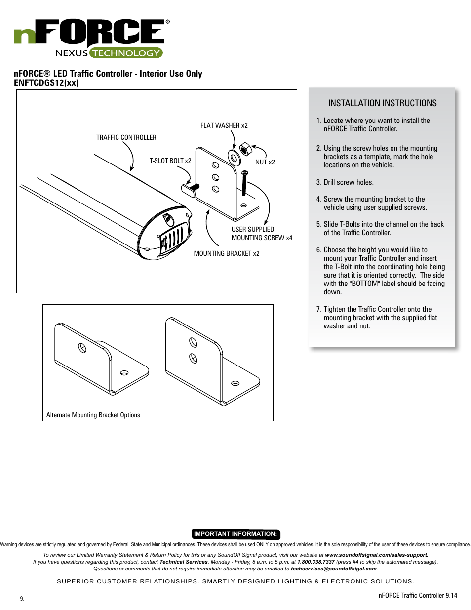 Installation instructions | SoundOff Signal nFORCE® Interior Traffic Controller User Manual | Page 9 / 13