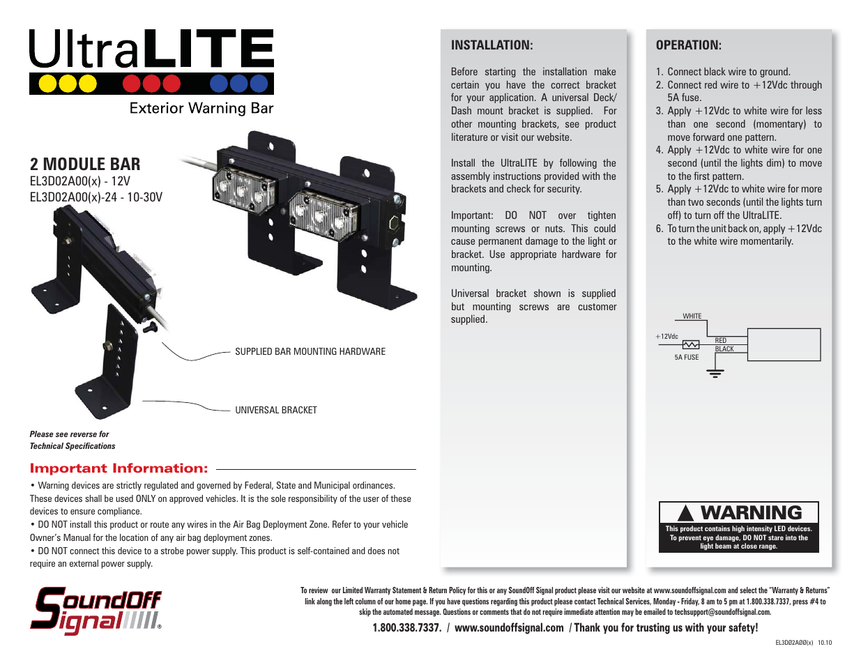 SoundOff Signal EL3D02A00(x)-24 - 10-30V User Manual | 2 pages