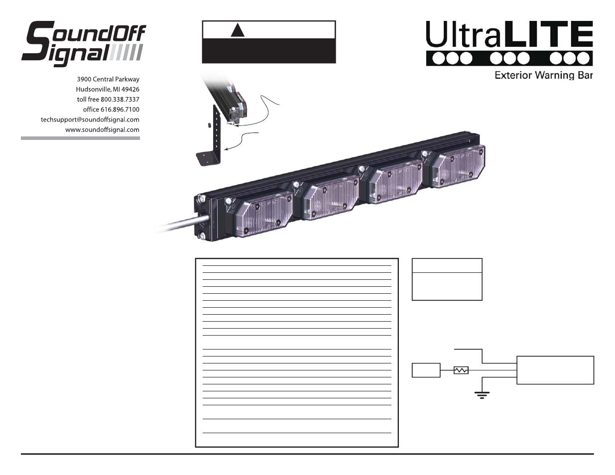 SoundOff Signal UltraLITE Exterior Warning Bar 4 Module User Manual | 1 page