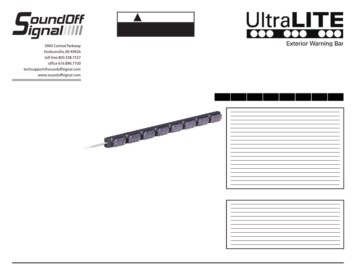 8 module exterior bar, Warning, Full directional arrow | SoundOff Signal UltraLITE Exterior Warning Bar 8 Module User Manual | Page 2 / 4