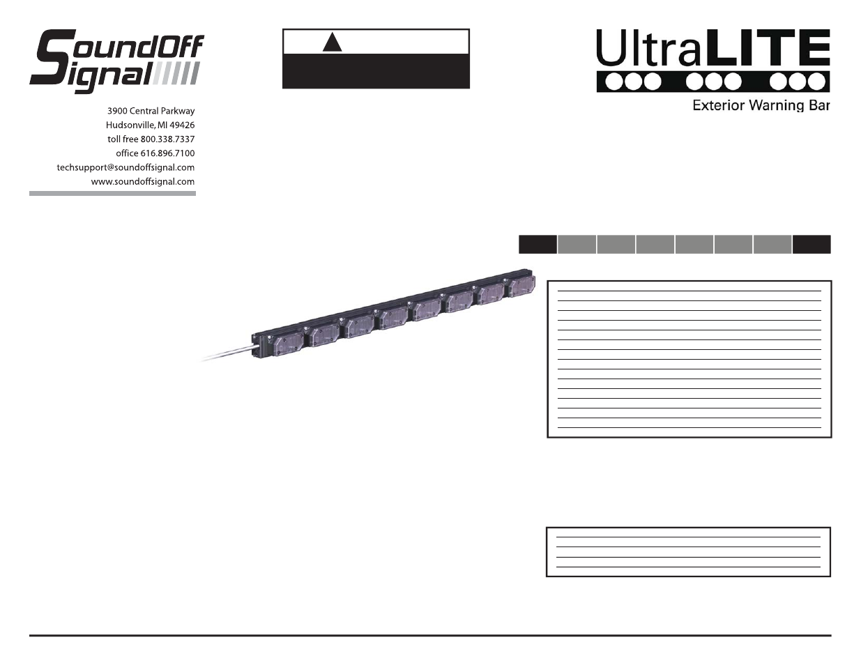 8 module exterior bar, Warning, Directional arrow w/ warning tips | SoundOff Signal UltraLITE Exterior Warning Bar 8 Module User Manual | Page 3 / 4