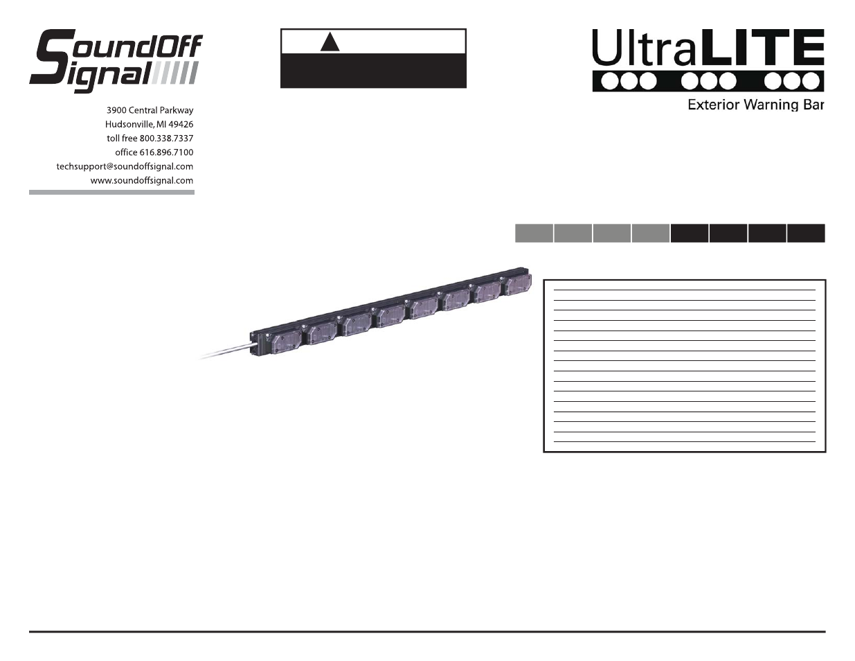 8 module exterior bar, Warning, 4+4 split warning | SoundOff Signal UltraLITE Exterior Warning Bar 8 Module User Manual | Page 4 / 4