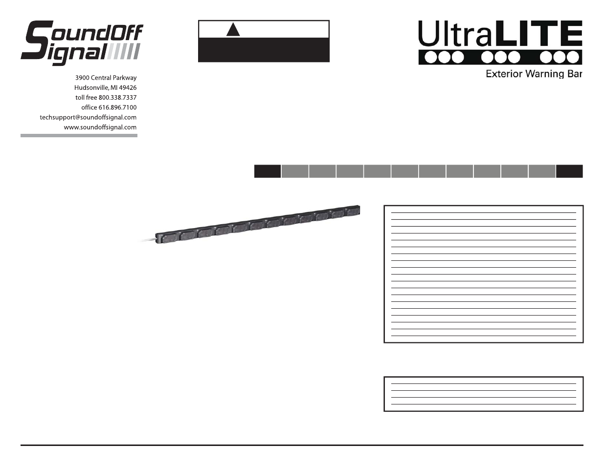 12 module exterior bar, Warning, Directional arrow w/ single warning tips | SoundOff Signal UltraLITE Exterior Warning Bar 12 Module User Manual | Page 4 / 5