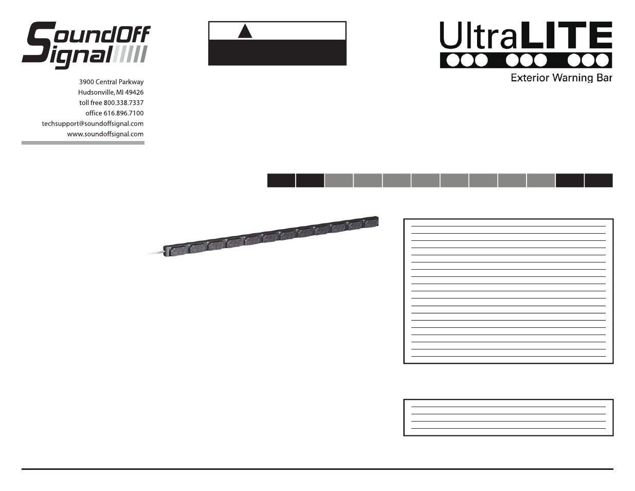 12 module exterior bar, Warning, Directional arrow w/ dual warning tips | SoundOff Signal UltraLITE Exterior Warning Bar 12 Module User Manual | Page 5 / 5