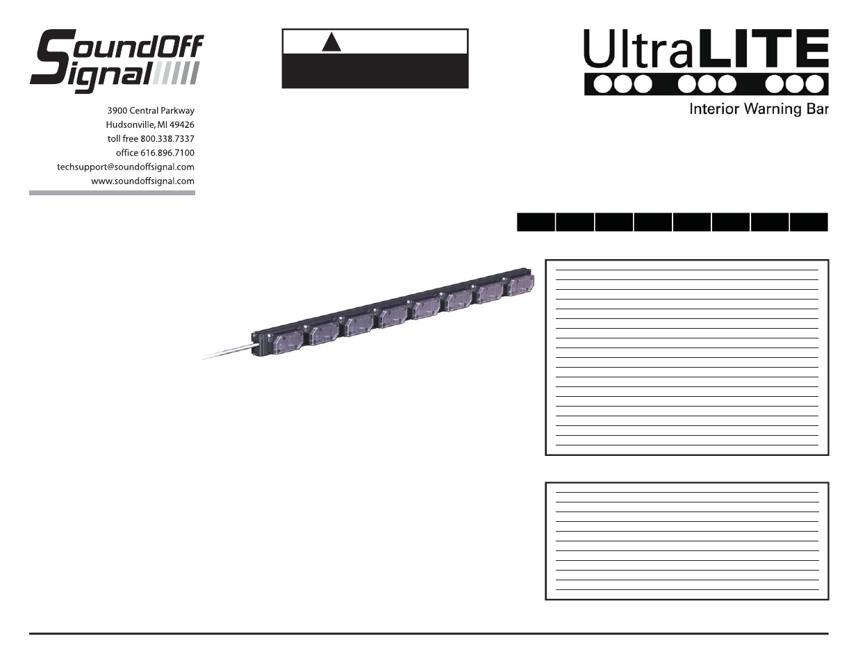 8 module bar, Warning, Full directional arrow | Configuration instructions el3hø8aøø(x) | SoundOff Signal UltraLITE Interior 8 Module User Manual | Page 2 / 4