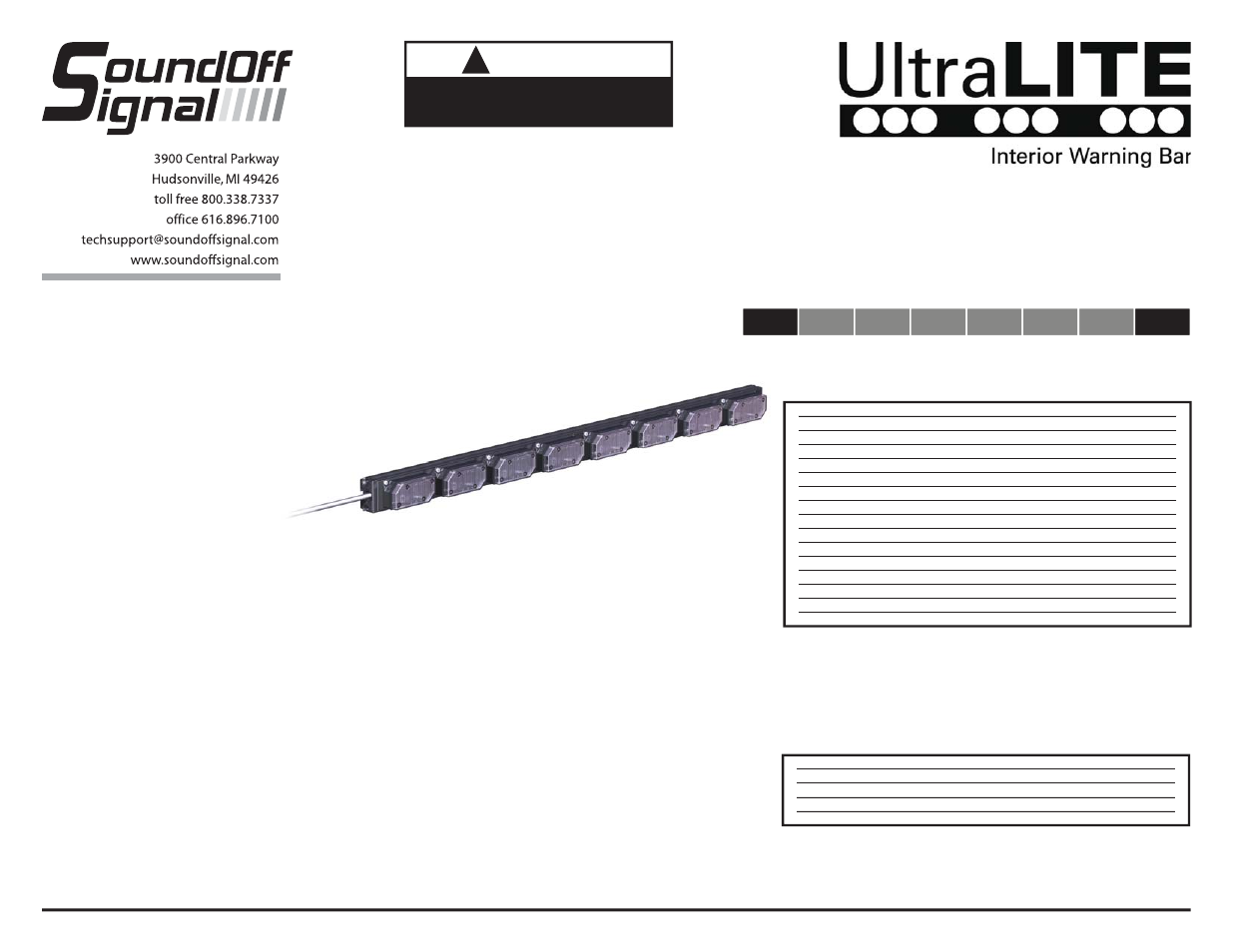 8 module bar, Warning, Directional arrow w/ warning tips | Configuration instructions el3hø8a1ø(x) | SoundOff Signal UltraLITE Interior 8 Module User Manual | Page 3 / 4