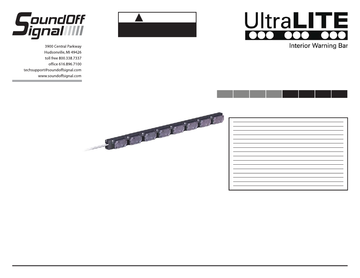 8 module bar, Warning, 4+4 split warning | Configuration instructions el3hø8aøø(x) | SoundOff Signal UltraLITE Interior 8 Module User Manual | Page 4 / 4