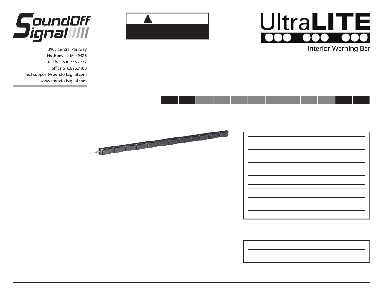 12 module bar, Warning, Directional arrow w/ dual warning tips | Configuration instructions el3h12a2ø(x) | SoundOff Signal UltraLITE Interior 12 Module User Manual | Page 5 / 5