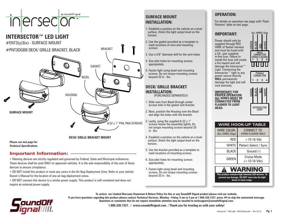 SoundOff Signal Intersector Surface Mount User Manual | 2 pages