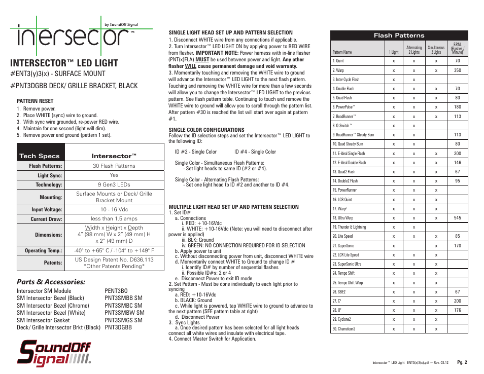 Intersector™ led light, Parts & accessories | SoundOff Signal Intersector Surface Mount User Manual | Page 2 / 2