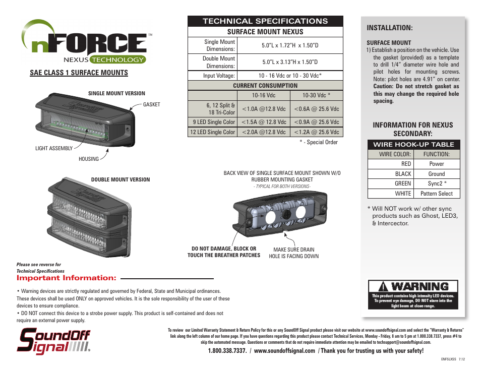 SoundOff Signal nFORCE Surface Mount User Manual | 3 pages