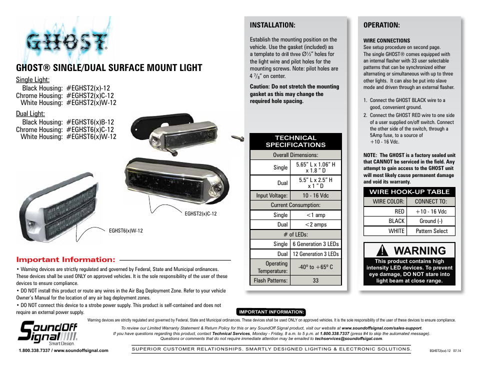 SoundOff Signal GHOST Surface Mount User Manual | 2 pages