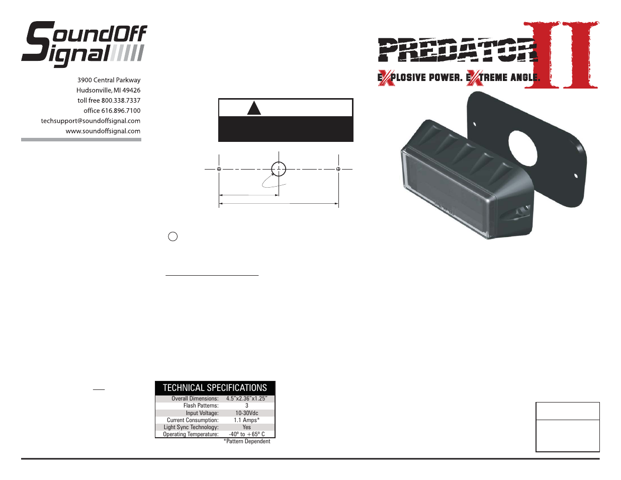 SoundOff Signal Predator 2 Surface Mount Light ECE User Manual | 2 pages