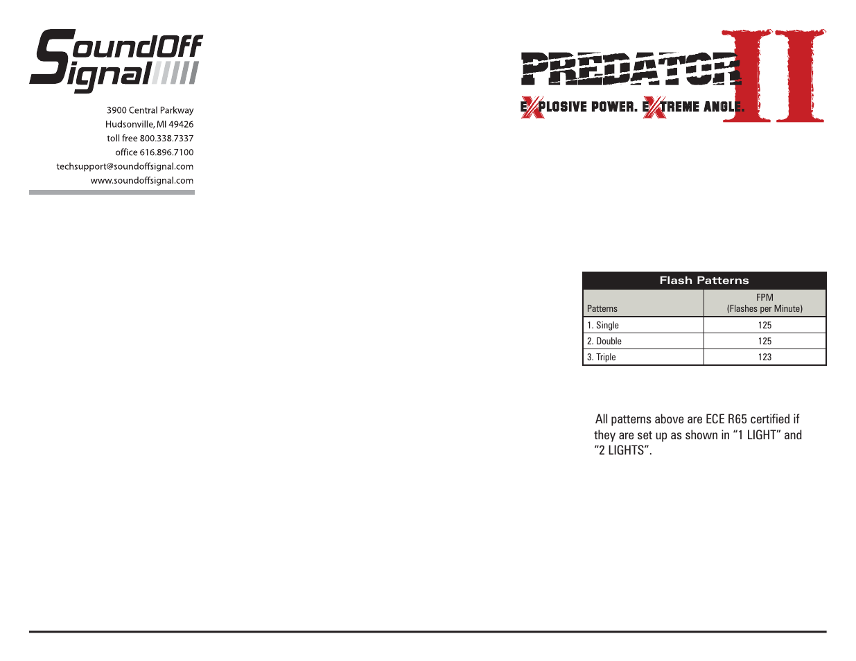Single surface mount warning system, Flash pattern and id# setup | SoundOff Signal Predator 2 Surface Mount Light ECE User Manual | Page 2 / 2