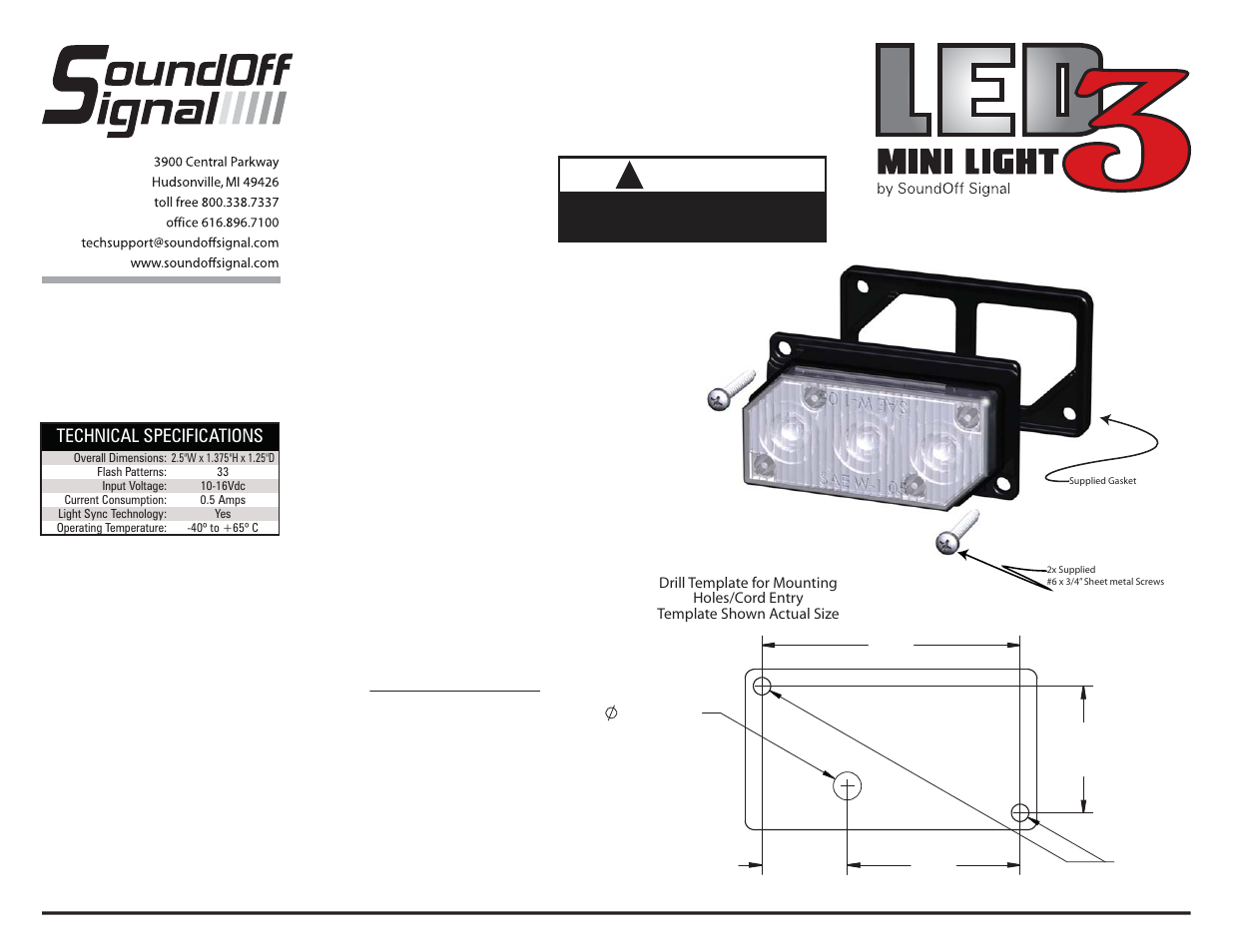 SoundOff Signal LED3 Surface Mount (10-16v) User Manual | 2 pages