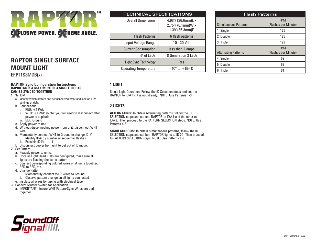 Raptor single surface mount light, Erpt1ssmdb(x) | SoundOff Signal Raptor Surface Mount User Manual | Page 2 / 2