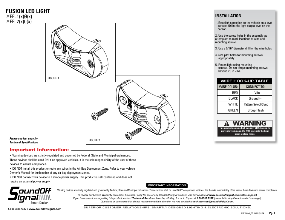 SoundOff Signal Fusion Lite Surface Mount User Manual | 2 pages