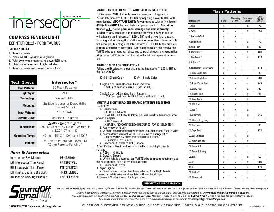 Compass fender light, Parts & accessories, Ecpntkf1b(xx) - ford taurus | SoundOff Signal Taurus-Intersector Compass Light User Manual | Page 2 / 2