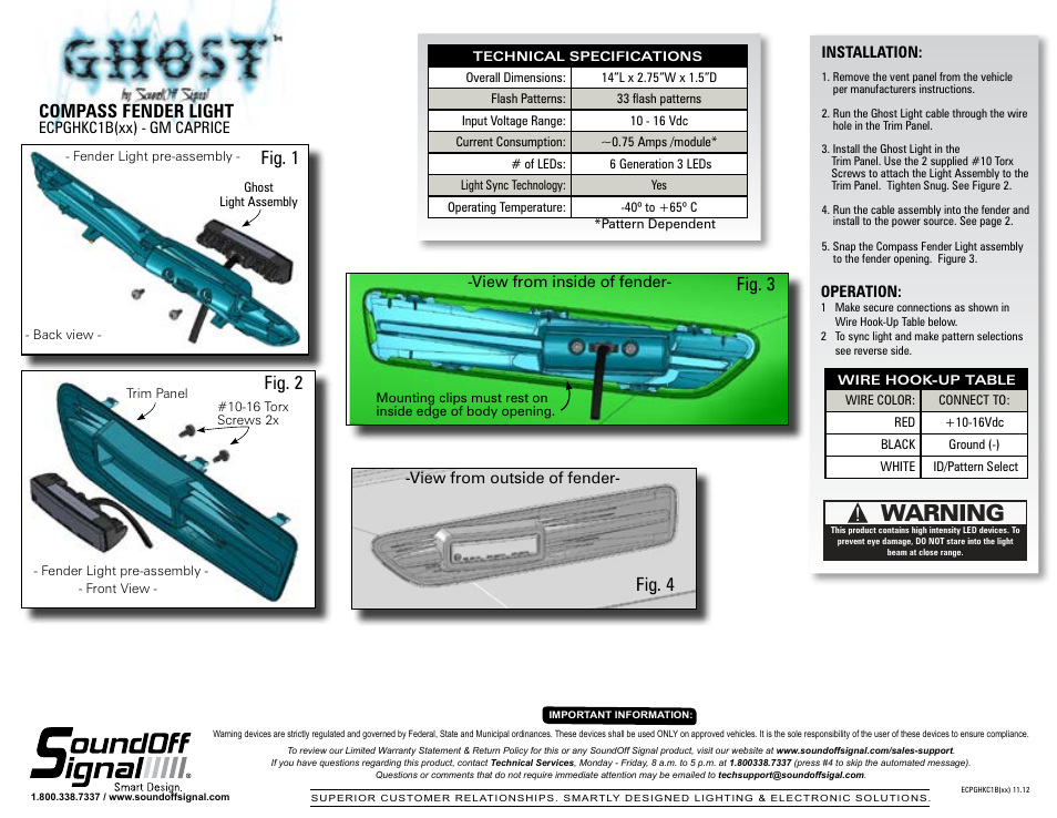 SoundOff Signal Caprice-Ghost Compass Light User Manual | 2 pages