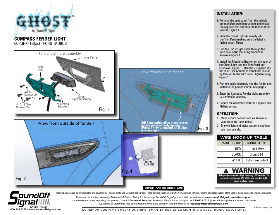 SoundOff Signal Taurus-Ghost Compass Light User Manual | 3 pages