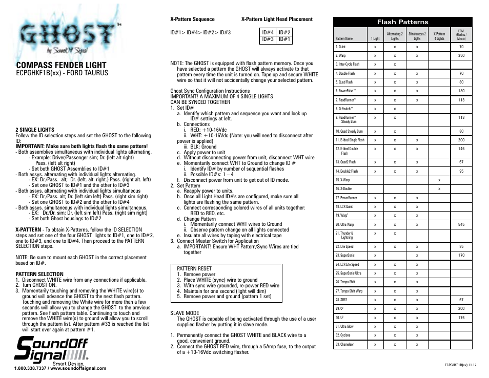 Compass fender light, Ecpghkf1b(xx) - ford taurus | SoundOff Signal Taurus-Ghost Compass Light User Manual | Page 2 / 3