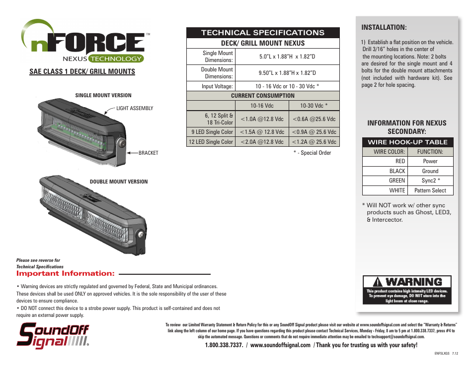 SoundOff Signal nFORCE Deck Grille User Manual | 3 pages