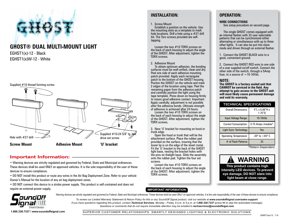 SoundOff Signal GHOST Multi Mount User Manual | 2 pages