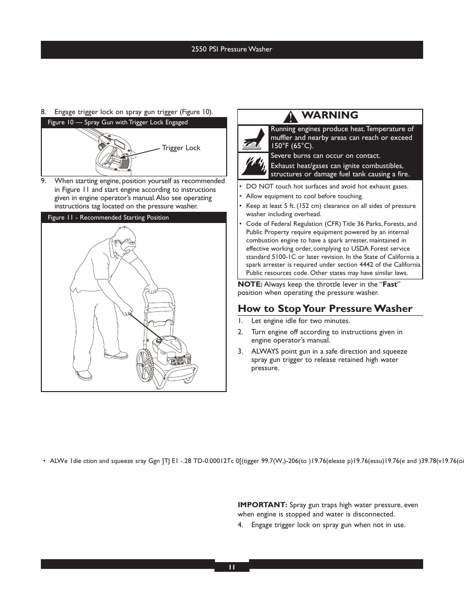 How to stop your pressure washer, Warning | Briggs & Stratton 20250 User Manual | Page 11 / 40