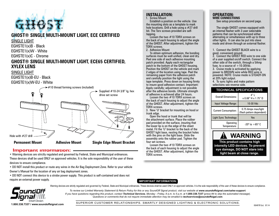 SoundOff Signal GHOST Multi Mount ECE User Manual | 2 pages