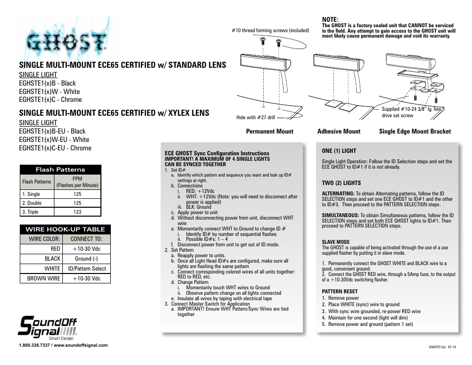 Single multi-mount ece65 certified w/ xylex lens | SoundOff Signal GHOST Multi Mount ECE User Manual | Page 2 / 2