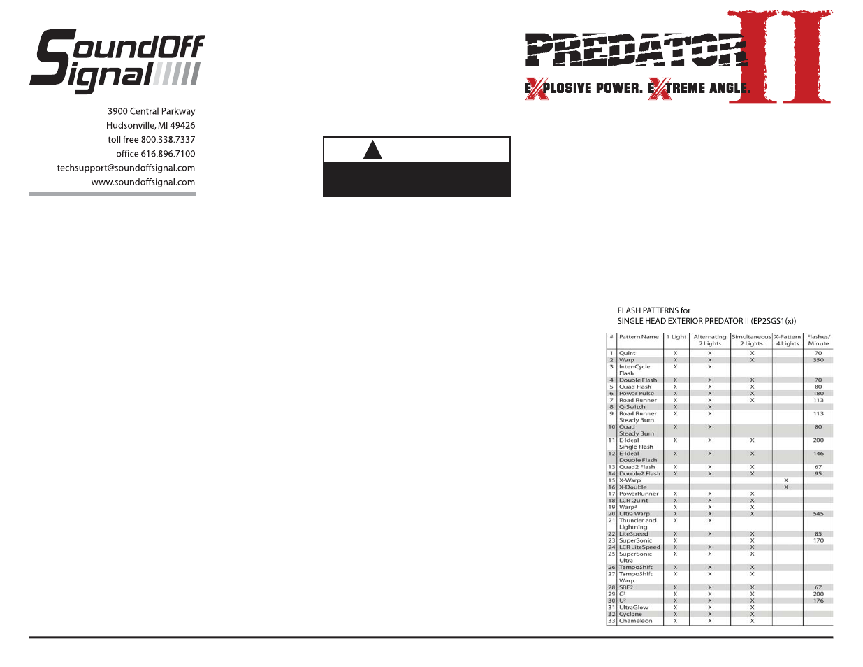 Single exterior deck / grille warning system, Warning, Assembly instructions ep2sgs1(x) | SoundOff Signal Predator 2 DDG User Manual | Page 2 / 2