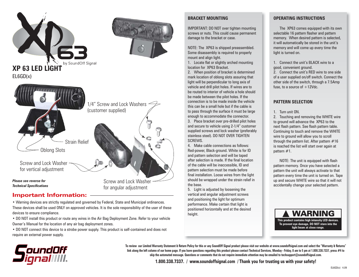 SoundOff Signal XP 63 Deck/Grille Light User Manual | 2 pages